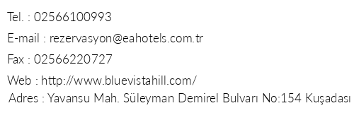 Blue Vista Hill Hotel telefon numaralar, faks, e-mail, posta adresi ve iletiim bilgileri